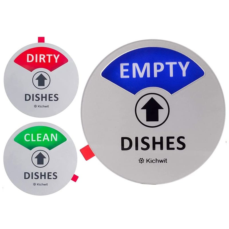 Kichwit Clean Dirty Dishwasher Magnet with The 3rd Option â€œEmptyâ€, Non-Scratch Strong Magnet Backing & Residue Free Adhesive, 3.5â€ Diameter, Silver - Image 1